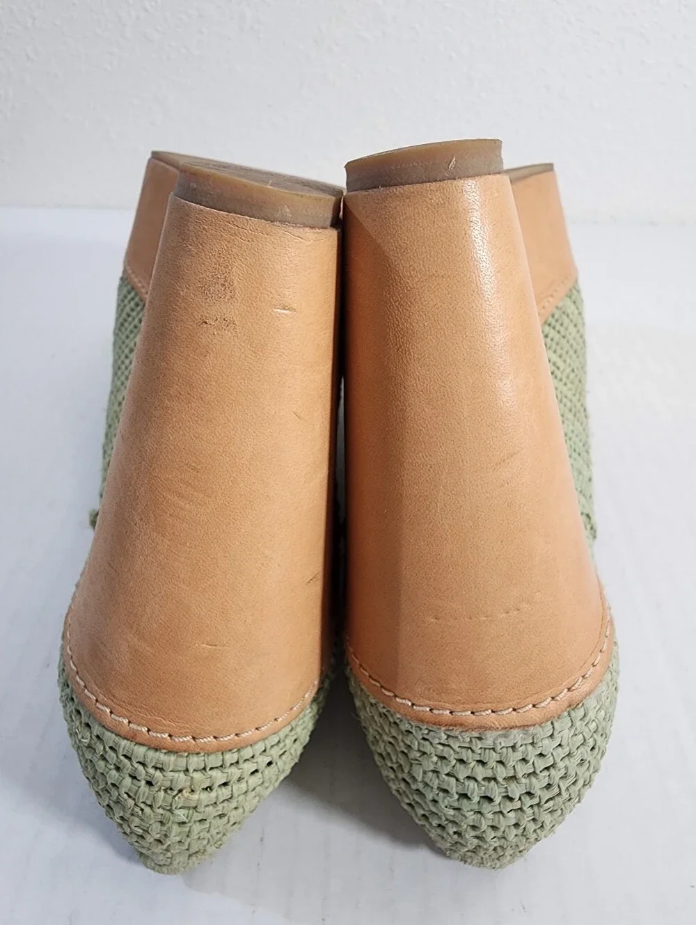 Carven x Robert Clergerie Raffia Platform Loafers Leather Sage Green EU 39.5